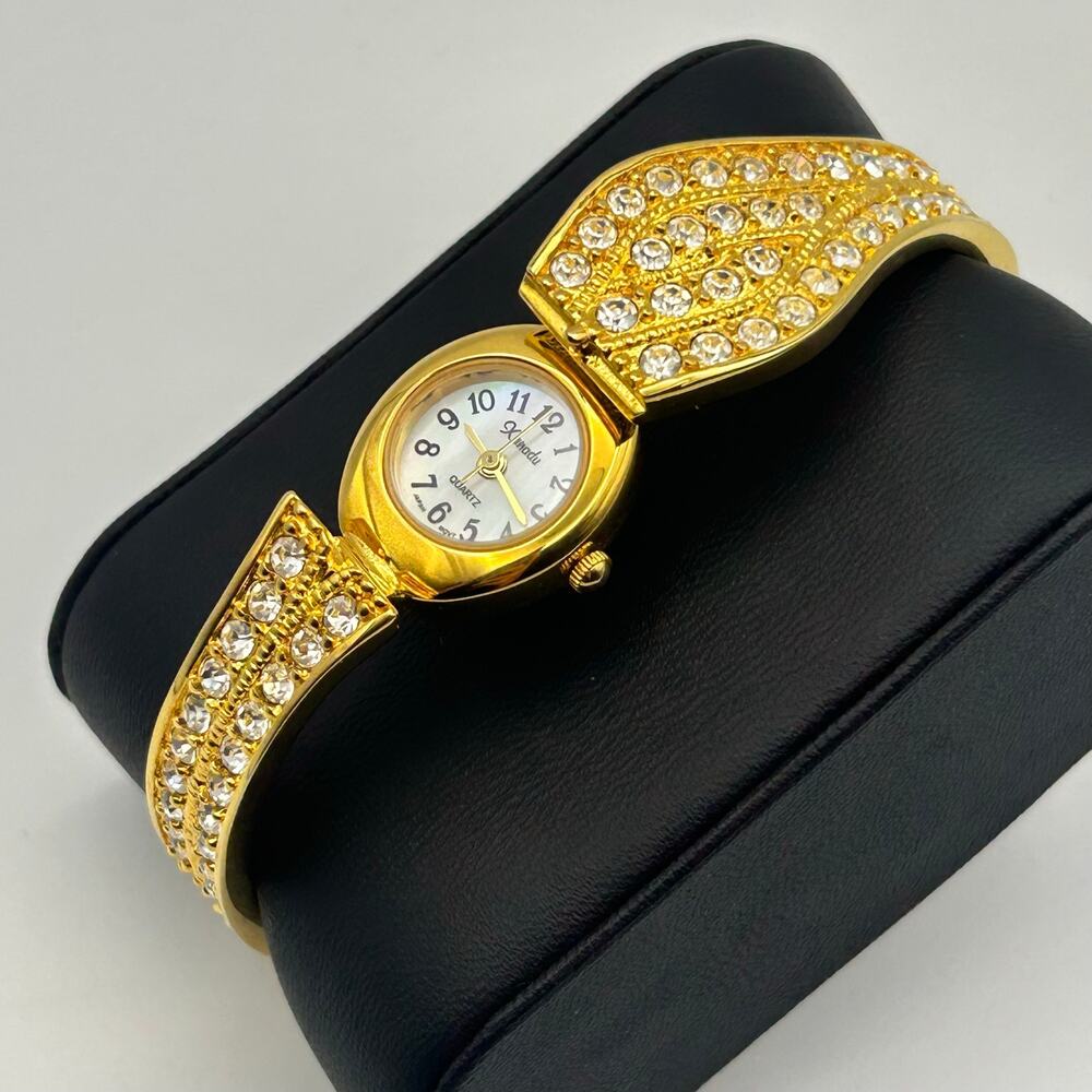 Xanadu Gold Tone Mother Pearl Rhinestones Accents Women’s Watch  New Battery